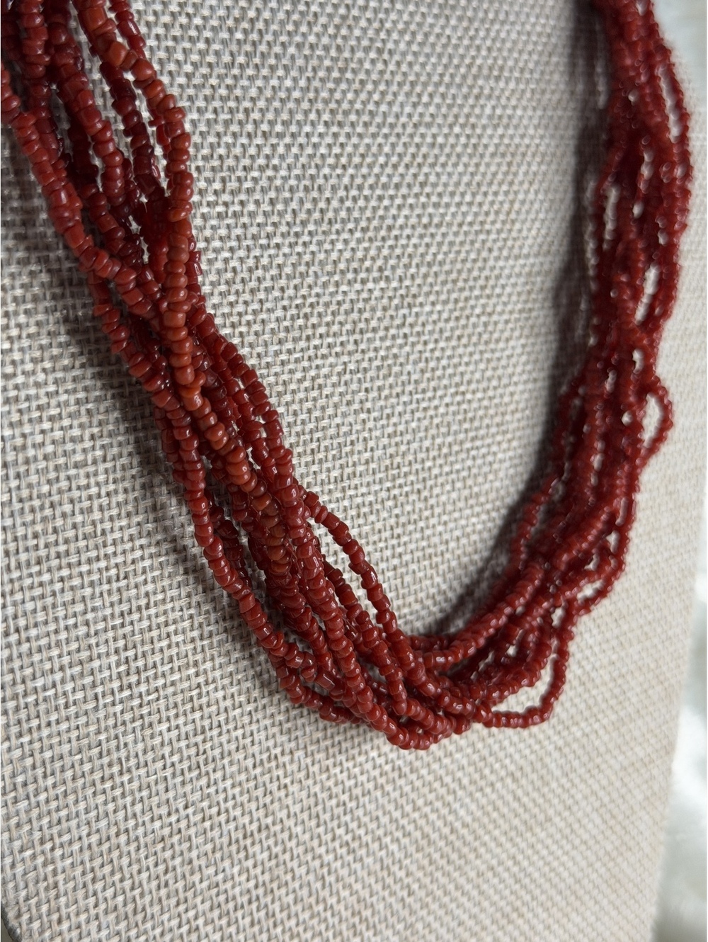 Vintage Silpada N0875 10 Strand Hand Beaded Red Coral Necklace 925